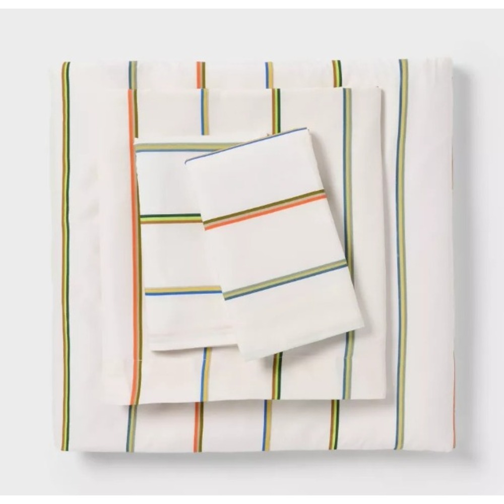 Twin Twin XL Microfiber Sheet Set Multi Colored Striped White 3 Piece Bedding